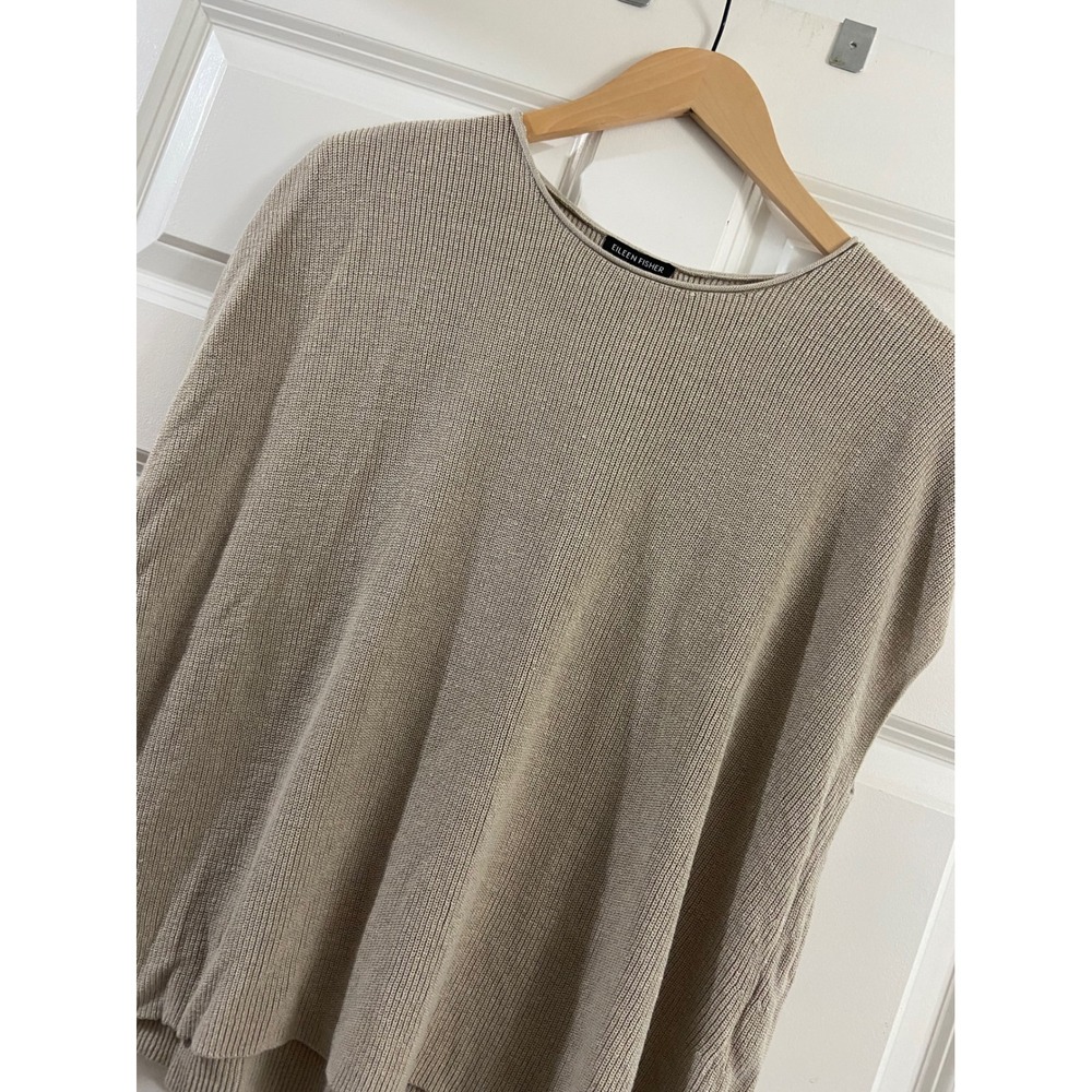 Eileen Fisher Women L Tan Ribbed Knit Italian Yarn Sleeveless Sweater luxe